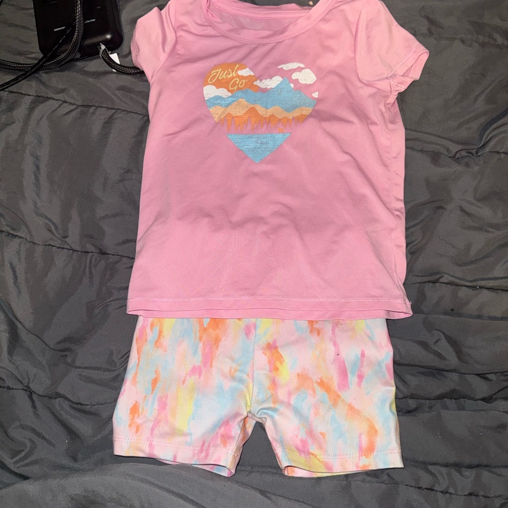 Kids Pink Set with Watercolor Shorts